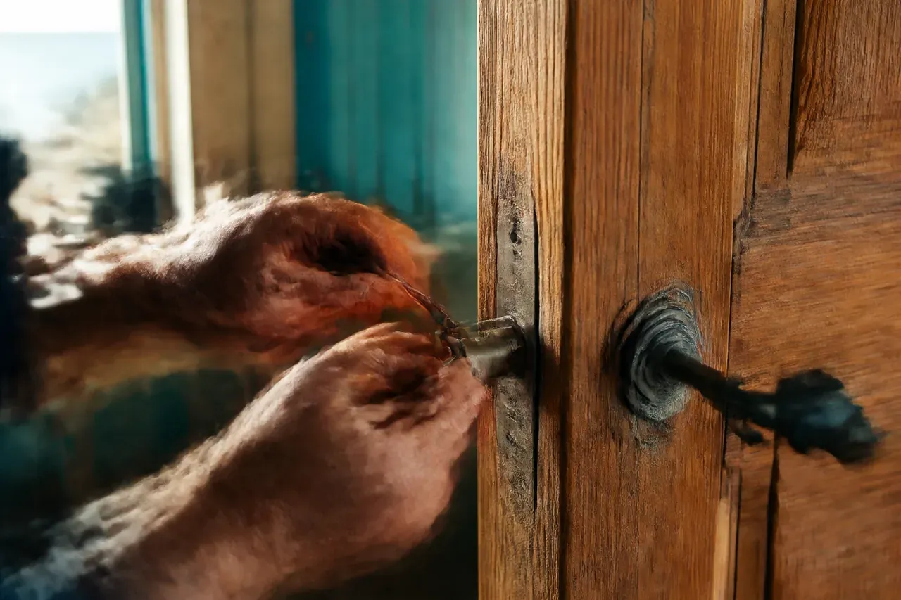 Mains d&rsquo;un artisan serrurier posant un cylindre de serrure sur une porte